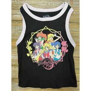 Sailor Moon Crystal Black Ribbed Tank Small Y2K Anime Manga Kawaii Graphic Top